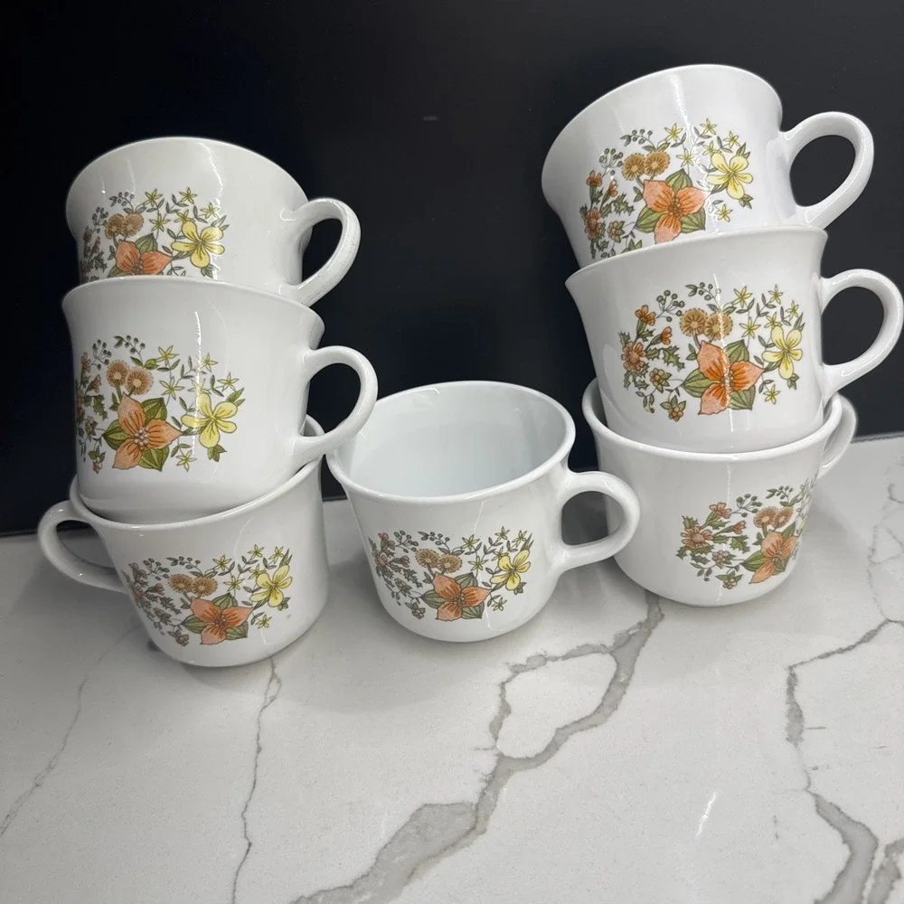 Set of 7 VTG '77 Corelle Indian Summer Mug Floral Tea Cup Retro 70s